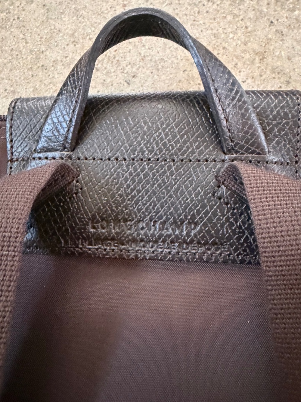 Longchamp Paris Green Medium Backpack Recycled Canvas Brown EUC - Picture 4 of 7